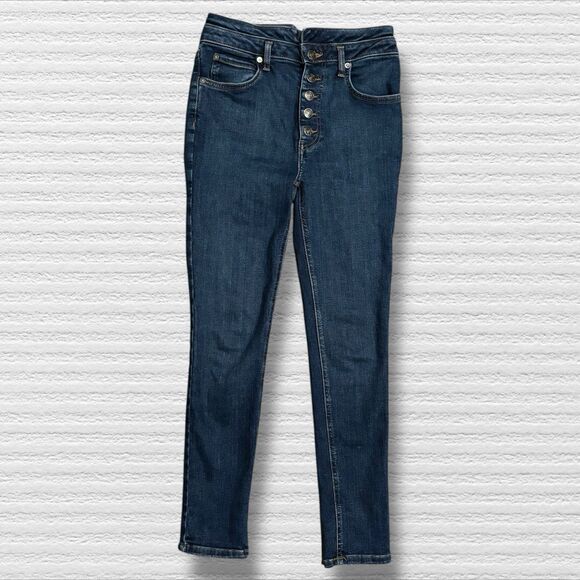 We The Free by Free People Button Fly Skinny Jeans Dark Wash Size 27 High Rise - Picture 2 of 9